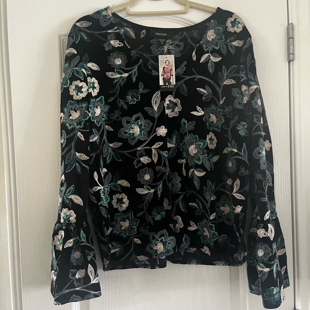 Karen Kane Embroidered Velvet Top Multi Color